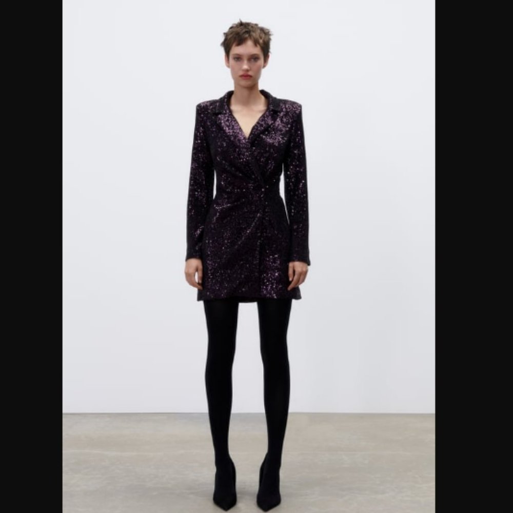 Zara Purple Sequin Blazer Mini Dress Sz S NWT - Picture 12 of 16